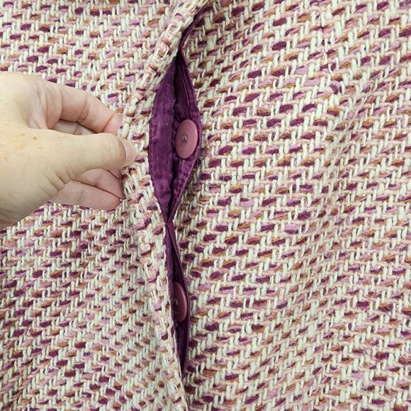 DKNY Women's Size 14 Wool Blend Long Coat Jacket Pink Multi-Color Button Closure - Picture 6 of 14